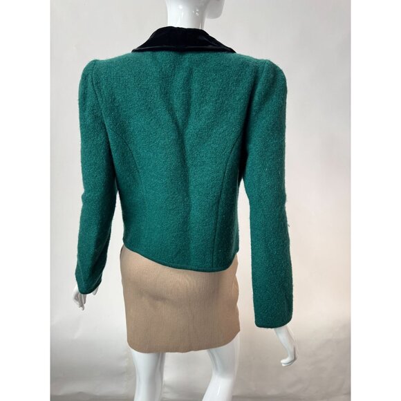 The Eagles Eye 80s Womens Wool Jacket With Velvet Collar Green Size 12 Vintage C - Picture 4 of 16